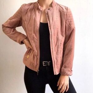 Anthropologie Westport 1962 Rose Velvet Moto Bomber Jacket